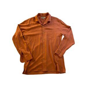 Tommy Bahama Long Sleeve Shirt Mens Large Silk Orange Button Up Island Tropical